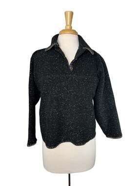Vintage 90s Black Speckled Fleece Pullover Sweatshirt Oversized Small Women ALPS